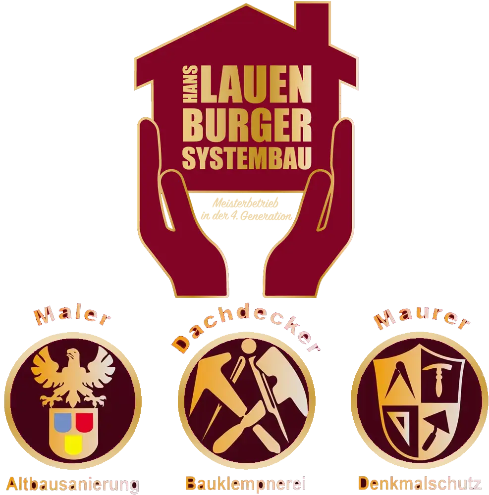 Lauenburger Systembau mit den Zunftwappen für Maler, Dachdecker und Maurer